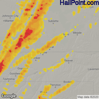 Hail Map for Liberal, KS Region on April 22, 2022 