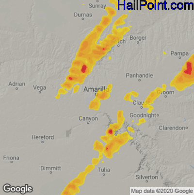 Hail Map for Amarillo, TX Region on April 22, 2022