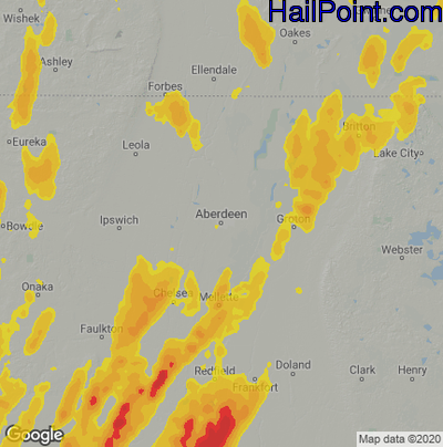 Hail Map for Aberdeen, SD Region on April 23, 2022