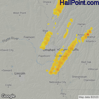 Hail Map for Omaha, NE Region on April 23, 2022