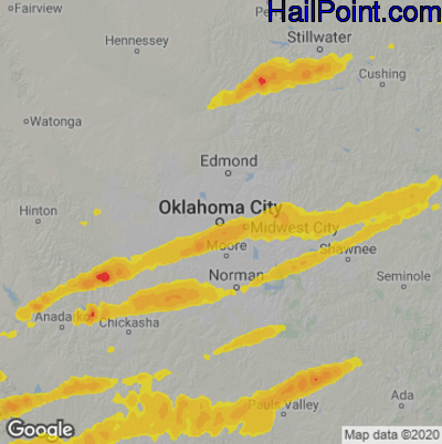 Hail Map for Oklahoma City, OK Region on April 23, 2022