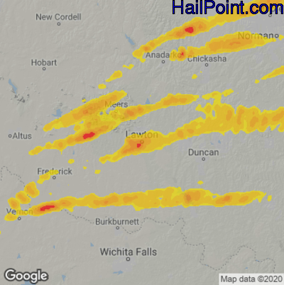 Hail Map for Lawton, OK Region on April 23, 2022