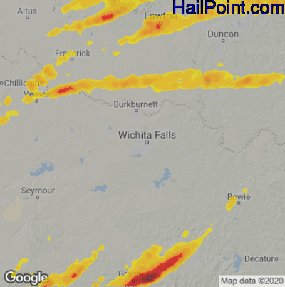Hail Map for Wichita Falls, TX Region on April 24, 2022