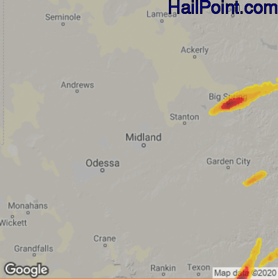 Hail Map for Midland, TX Region on April 24, 2022