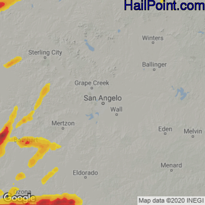 Hail Map for San Angelo, TX Region on April 24, 2022