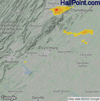 Hail Map for Lynchburg, VA Region on April 26, 2022