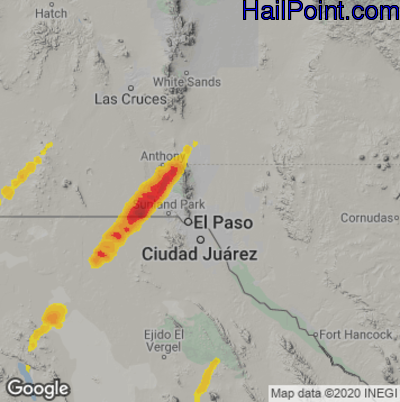 Hail Map for El Paso, TX Region on April 27, 2022