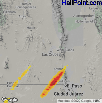 Hail Map for Las Cruces, NM Region on April 27, 2022 