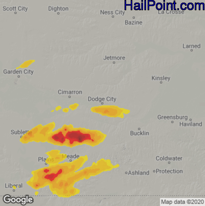 Hail Map for Dodge City, KS Region on April 27, 2022 