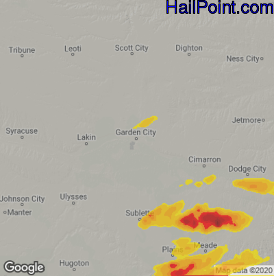 Hail Map for Garden City, KS Region on April 27, 2022