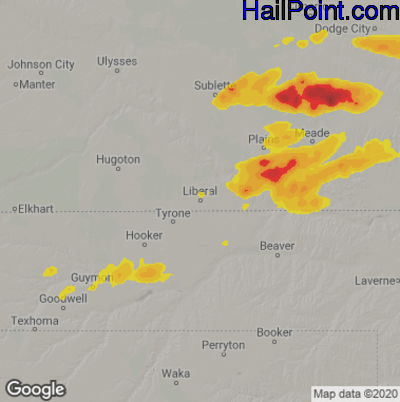 Hail Map for Liberal, KS Region on April 27, 2022