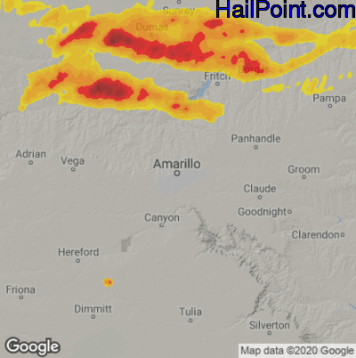 Hail Map for Amarillo, TX Region on April 28, 2022