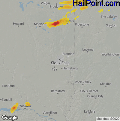 Hail Map for Sioux Falls, SD Region on April 28, 2022