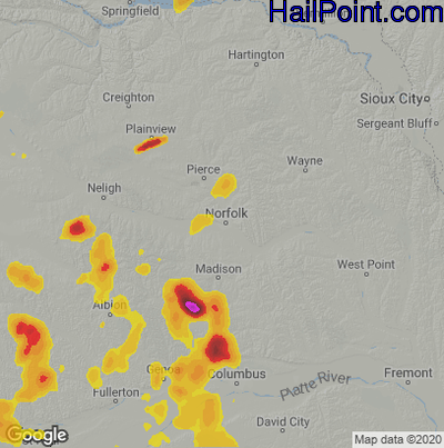 Hail Map for Norfolk, NE Region on April 28, 2022 