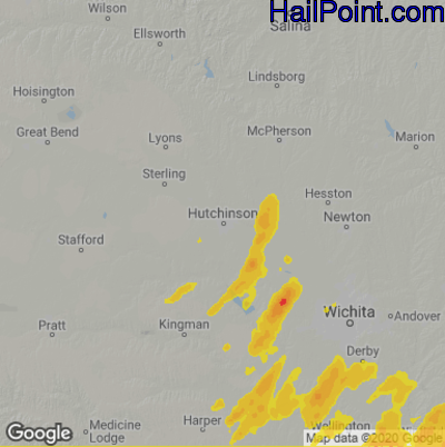 Hail Map for Hutchinson, KS Region on April 29, 2022