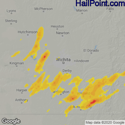 Hail Map for Wichita, KS Region on April 29, 2022 