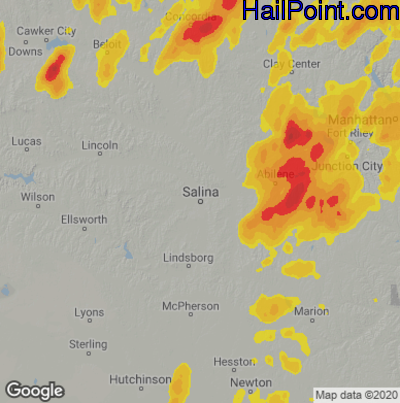 Hail Map for Salina, KS Region on April 29, 2022