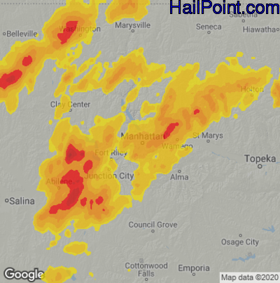 Hail Map for Mahhattan, KS Region on April 29, 2022