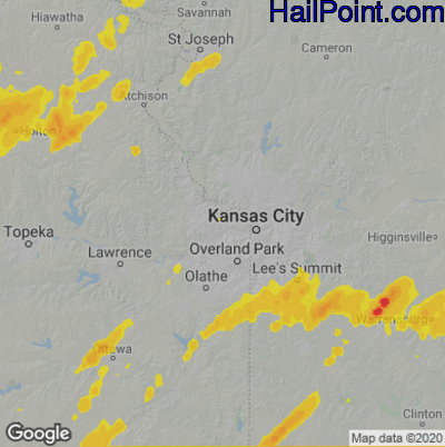 Hail Map for Kansas City, KS Region on April 29, 2022