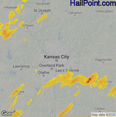 Hail Map for Kansas City, MO Region on April 29, 2022 
