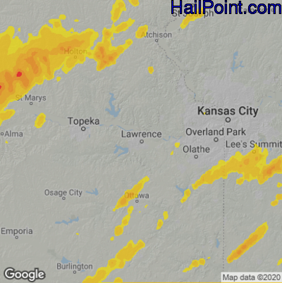 Hail Map for Lawerence, KS Region on April 29, 2022