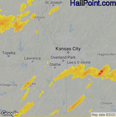Hail Map for Shawnee, KS Region on April 29, 2022
