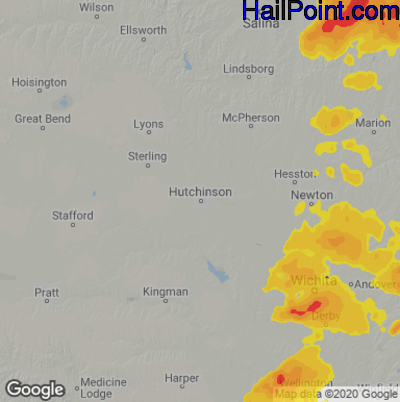 Hail Map for Hutchinson, KS Region on April 29, 2022