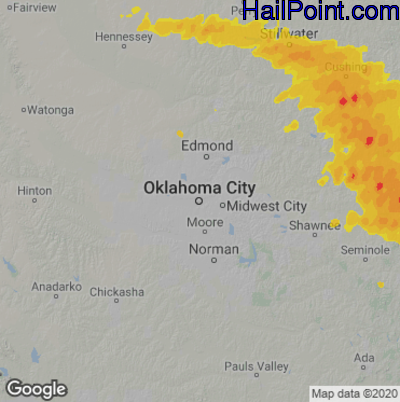 Hail Map for Oklahoma City, OK Region on April 30, 2022