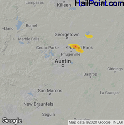 Hail Map for Austin, TX Region on April 30, 2022
