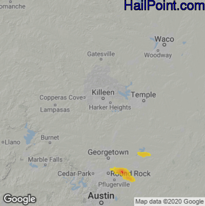 Hail Map for Killeen, TX Region on April 30, 2022