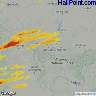 Hail Map for Carbondale, IL Region on April 30, 2022
