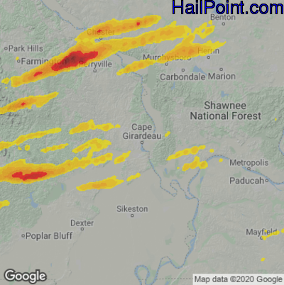 Hail Map for Cape Girardeau, MO Region on April 30, 2022