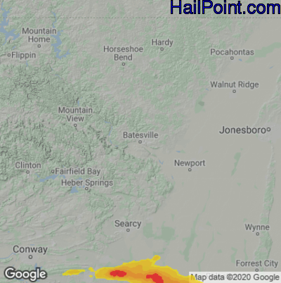 Hail Map for Batestville, AR Region on April 30, 2022 
