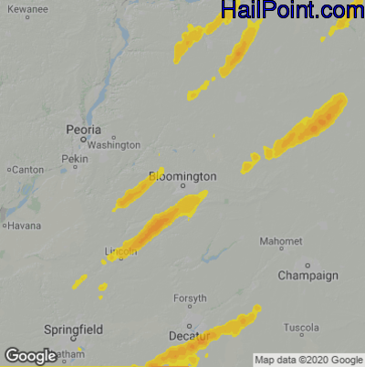 Hail Map for Bloomington, IL Region on April 30, 2022