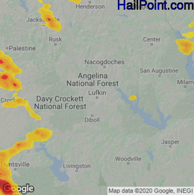 Hail Map for Lufkin, TX Region on April 30, 2022 