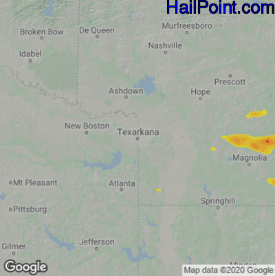 Hail Map for Texarkana, AR Region on April 30, 2022