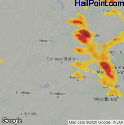 Hail Map for College Station, TX Region on April 30, 2022