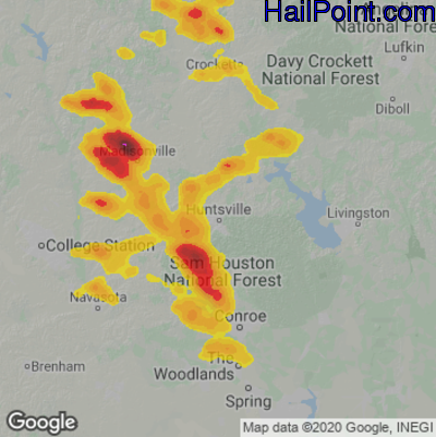 Hail Map for Huntsville, TX Region on April 30, 2022