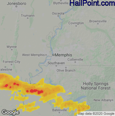 Hail Map for Memphis, TN Region on May 1, 2022 