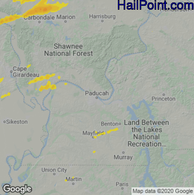 Hail Map for Paducah, KY Region on May 1, 2022 