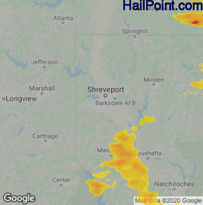 Hail Map for Shreveport, LA Region on May 1, 2022