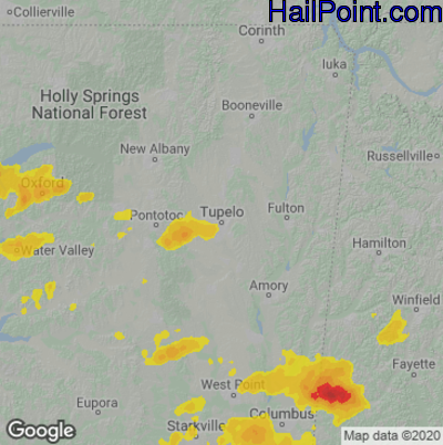 Hail Map for Tupelo, MS Region on May 1, 2022