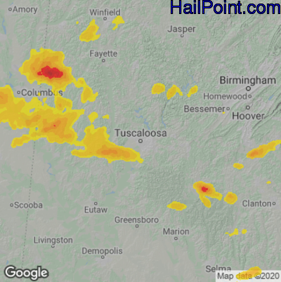 Hail Map for Tuscaloosa, AL Region on May 1, 2022