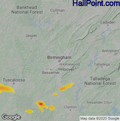 Hail Map for Birmingham, AL Region on May 1, 2022