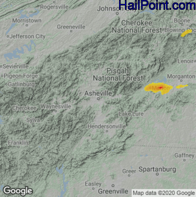 Hail Map for Asheville, NC Region on May 1, 2022