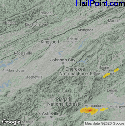 Hail Map for Johnson City, TN Region on May 1, 2022