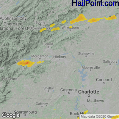 Hail Map for Hickory, NC Region on May 1, 2022