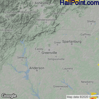 Hail Map for Greenville, SC Region on May 1, 2022