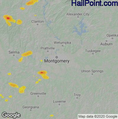 Hail Map for Montgomery, AL Region on May 1, 2022