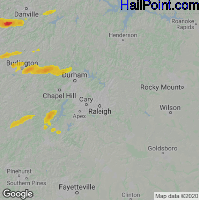 Hail Map for Raleigh, NC Region on May 1, 2022